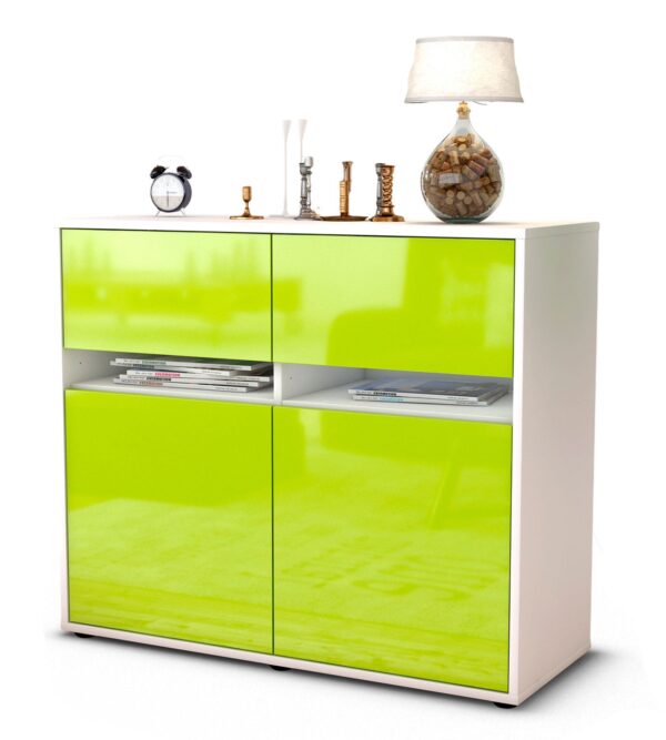 Sideboard Brunilde | Korpus Weiß | Front in Hochglanz Grün | 92x79x35cm (BxHxT)