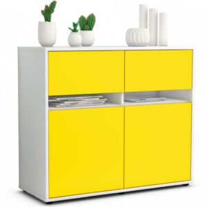 Sideboard Brunilde | Korpus Weiß | Front in Gelb | 92x79x35cm (BxHxT)