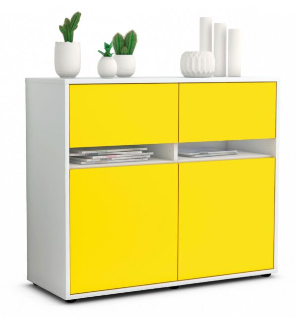 Sideboard Brunilde | Korpus Weiß | Front in Gelb | 92x79x35cm (BxHxT)