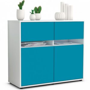 Sideboard Brunilde | Korpus Weiß | Front in Türkis | 92x79x35cm (BxHxT)