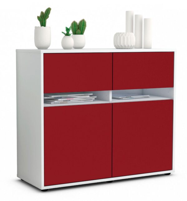 Sideboard Brunilde | Korpus Weiß | Front in Bordeaux | 92x79x35cm (BxHxT)