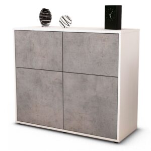 Sideboard Calliope | Korpus Weiß | Front in Beton Optik | 92x79x35cm (BxHxT)