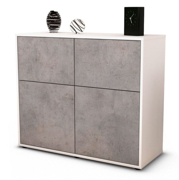 Sideboard Calliope | Korpus Weiß | Front in Beton Optik | 92x79x35cm (BxHxT)