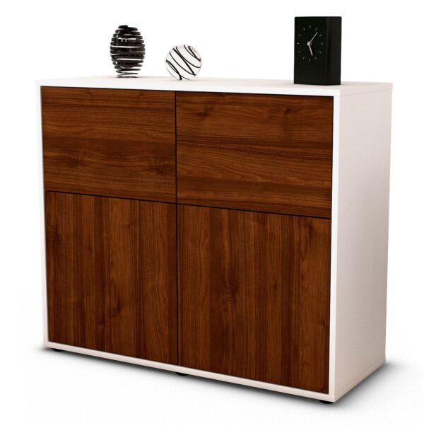 Sideboard Calliope | Korpus Weiß | Front in Walnuss Holz Optik | 92x79x35cm (BxHxT)