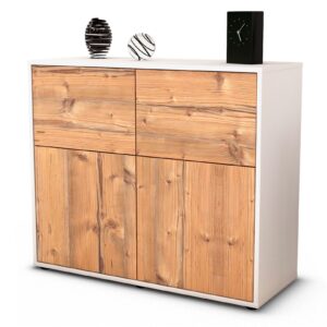 Sideboard Calliope | Korpus Weiß | Front in Pinie Holz Optik | 92x79x35cm (BxHxT)