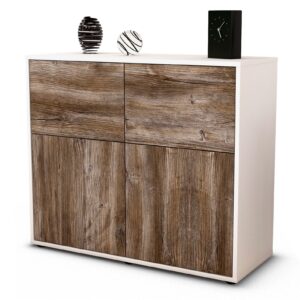 Sideboard Calliope | Korpus Weiß | Front in Treibholz Holz Optik | 92x79x35cm (BxHxT)