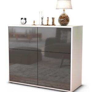 Sideboard Calliope | Korpus Weiß | Front in Hochglanz Grau | 92x79x35cm (BxHxT)