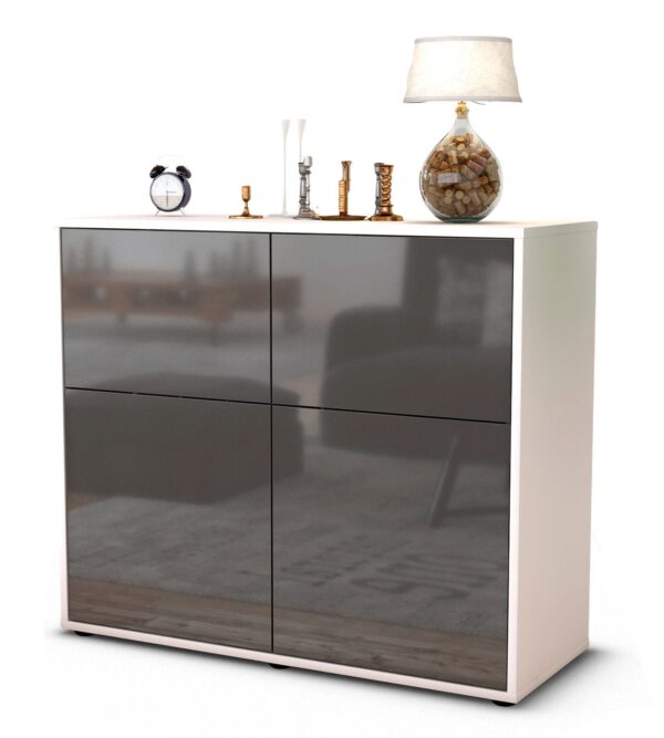 Sideboard Calliope | Korpus Weiß | Front in Hochglanz Grau | 92x79x35cm (BxHxT)