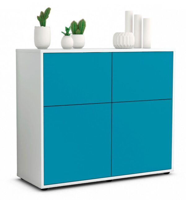 Sideboard Calliope | Korpus Weiß | Front in Türkis | 92x79x35cm (BxHxT)