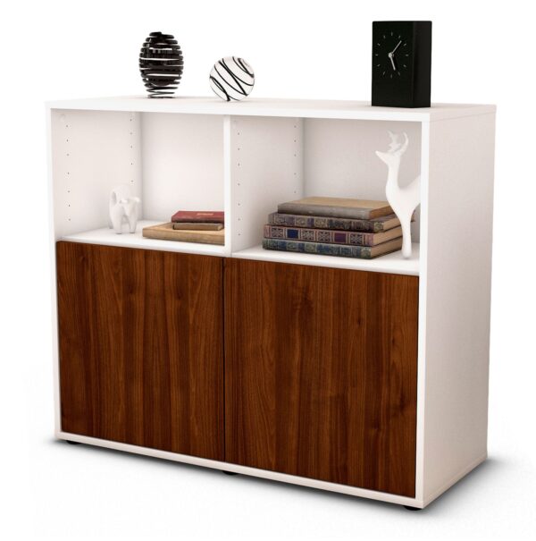 Sideboard Camilla | Korpus Weiß | Front in Walnuss Holz Optik | 92x79x35cm (BxHxT)