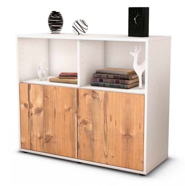 Sideboard Camilla | Korpus Weiß | Front in Pinie Holz Optik | 92x79x35cm (BxHxT)