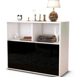 Sideboard Camilla | Korpus Weiß | Front in Hochglanz Schwarz | 92x79x35cm (BxHxT)