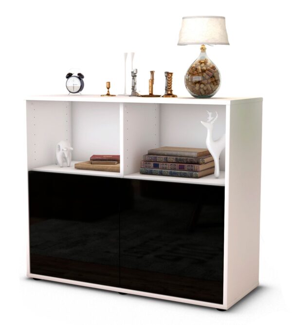 Sideboard Camilla | Korpus Weiß | Front in Hochglanz Schwarz | 92x79x35cm (BxHxT)