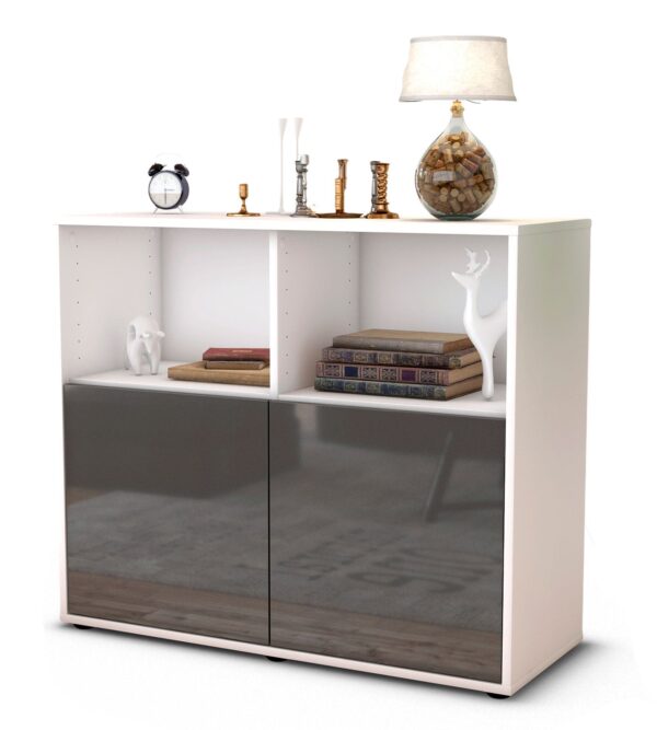 Sideboard Camilla | Korpus Weiß | Front in Hochglanz Grau | 92x79x35cm (BxHxT)