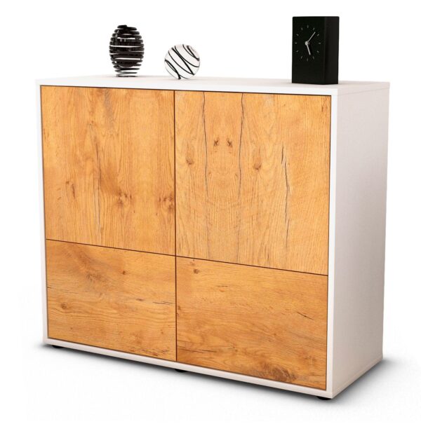 Sideboard Cara | Korpus Weiß | Front in Eiche Holz Optik | 92x79x35cm (BxHxT)