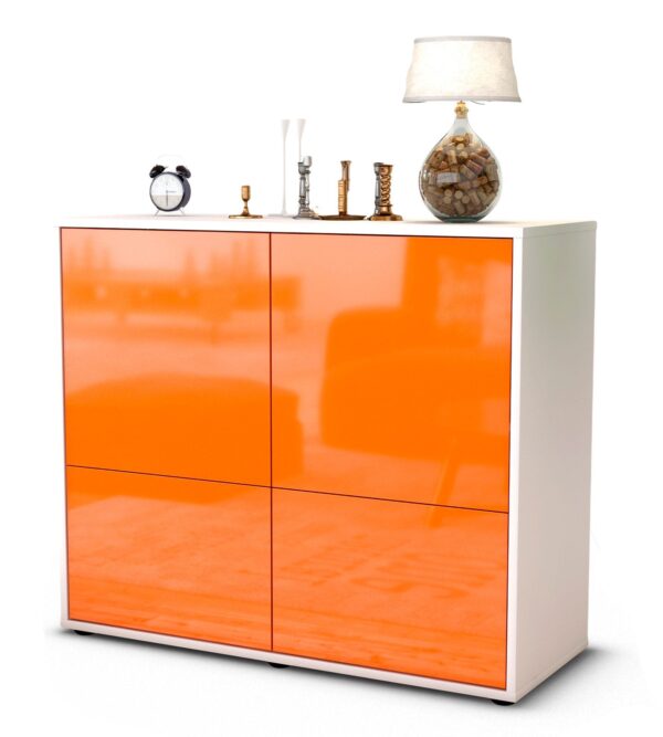 Sideboard Cara | Korpus Weiß | Front in Hochglanz Orange | 92x79x35cm (BxHxT)