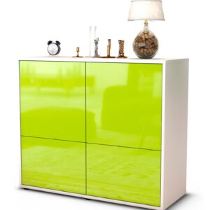 Sideboard Cara | Korpus Weiß | Front in Hochglanz Grün | 92x79x35cm (BxHxT)