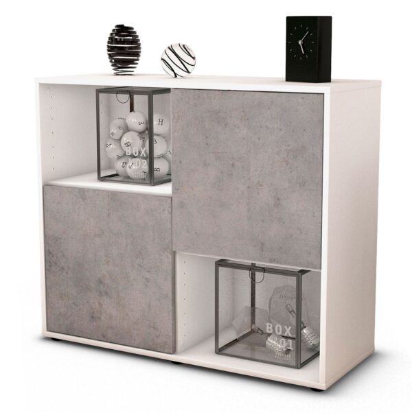 Sideboard Caralina | Korpus Weiß | Front in Beton Optik | 92x79x35cm (BxHxT)