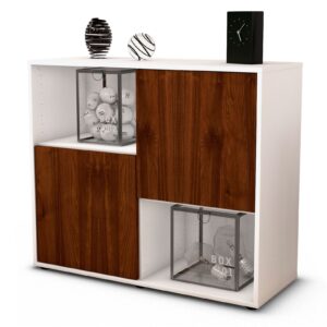 Sideboard Caralina | Korpus Weiß | Front in Walnuss Holz Optik | 92x79x35cm (BxHxT)
