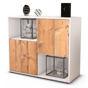 Sideboard Caralina | Korpus Weiß | Front in Pinie Holz Optik | 92x79x35cm (BxHxT)