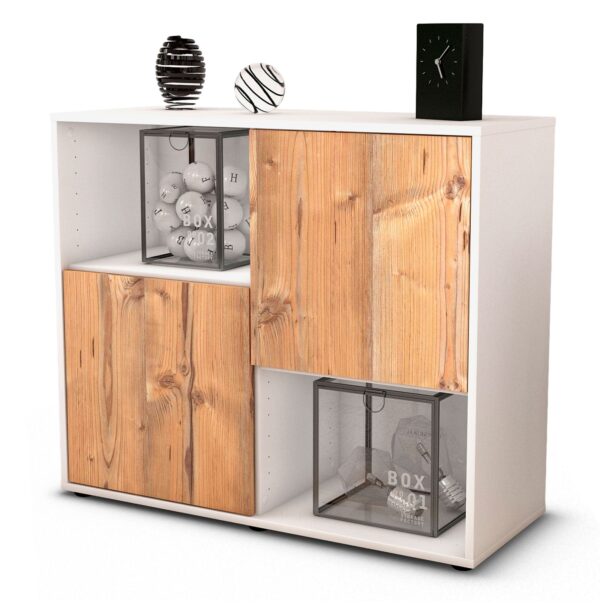 Sideboard Caralina | Korpus Weiß | Front in Pinie Holz Optik | 92x79x35cm (BxHxT)