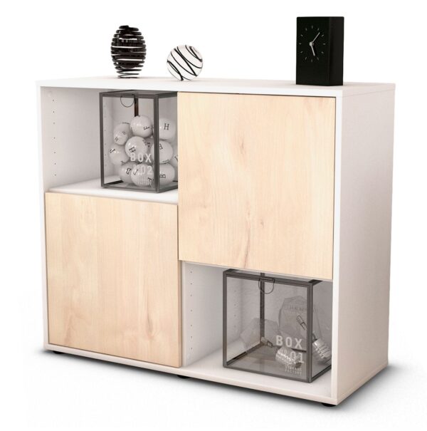 Sideboard Caralina | Korpus Weiß | Front in Zeder Holz Optik | 92x79x35cm (BxHxT)