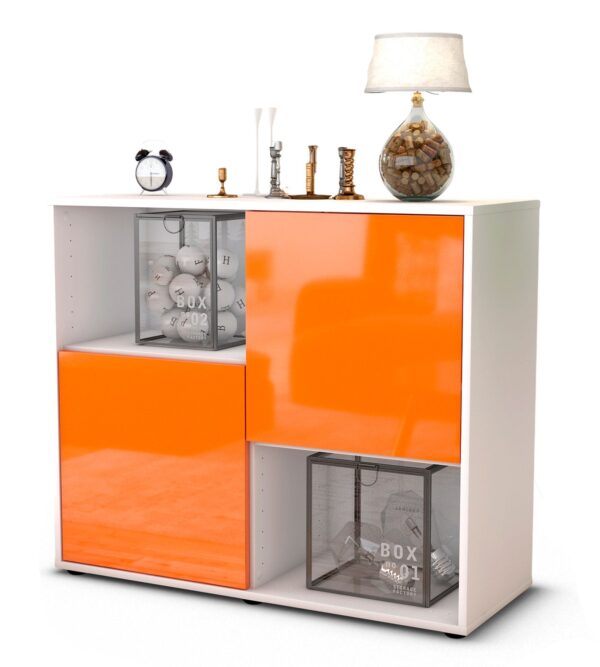 Sideboard Caralina | Korpus Weiß | Front in Hochglanz Orange | 92x79x35cm (BxHxT)
