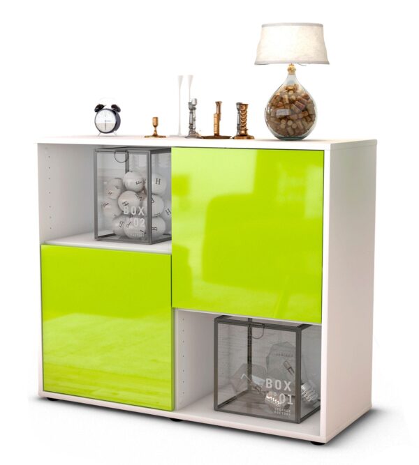 Sideboard Caralina | Korpus Weiß | Front in Hochglanz Grün | 92x79x35cm (BxHxT)
