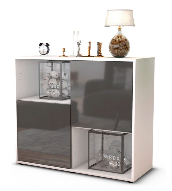 Sideboard Caralina | Korpus Weiß | Front in Hochglanz Grau | 92x79x35cm (BxHxT)