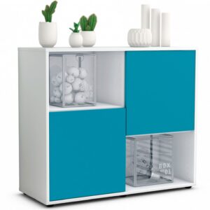 Sideboard Caralina | Korpus Weiß | Front in Türkis | 92x79x35cm (BxHxT)