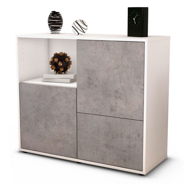 Sideboard Carina | Korpus Weiß | Front in Beton Optik | 92x79x35cm (BxHxT)