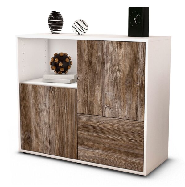 Sideboard Carina | Korpus Weiß | Front in Treibholz Holz Optik | 92x79x35cm (BxHxT)