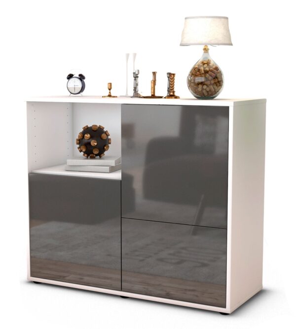 Sideboard Carina | Korpus Weiß | Front in Hochglanz Grau | 92x79x35cm (BxHxT)