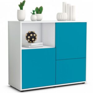 Sideboard Carina | Korpus Weiß | Front in Türkis | 92x79x35cm (BxHxT)