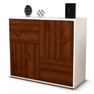 Sideboard Carla | Korpus Weiß | Front in Walnuss Holz Optik | 92x79x35cm (BxHxT)