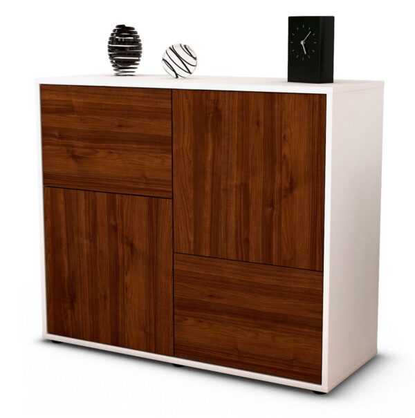 Sideboard Carla | Korpus Weiß | Front in Walnuss Holz Optik | 92x79x35cm (BxHxT)