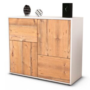 Sideboard Carla | Korpus Weiß | Front in Pinie Holz Optik | 92x79x35cm (BxHxT)