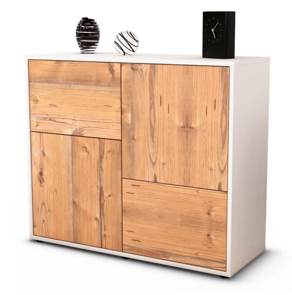 Sideboard Carla | Korpus Weiß | Front in Pinie Holz Optik | 92x79x35cm (BxHxT)
