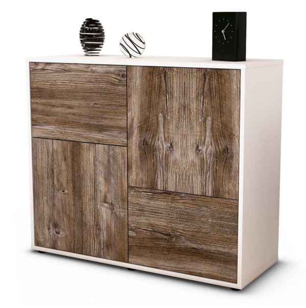 Sideboard Carla | Korpus Weiß | Front in Treibholz Holz Optik | 92x79x35cm (BxHxT)