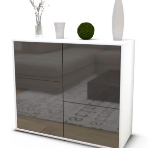 Sideboard Carla | Korpus Weiß | Front in Hochglanz Grau | 92x79x35cm (BxHxT)