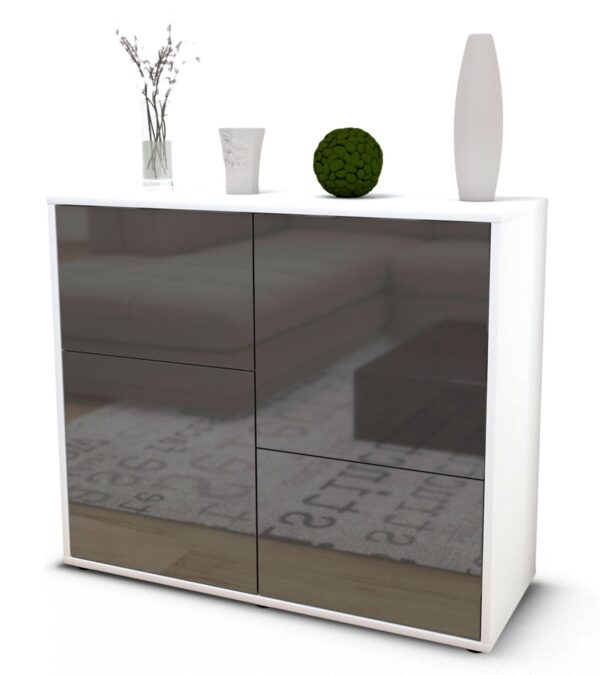 Sideboard Carla | Korpus Weiß | Front in Hochglanz Grau | 92x79x35cm (BxHxT)
