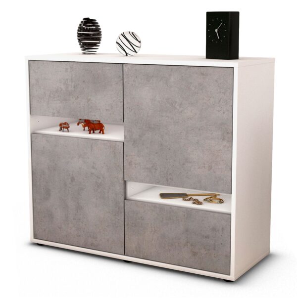 Sideboard Carlotta | Korpus Weiß | Front in Beton Optik | 92x79x35cm (BxHxT)