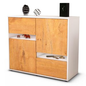 Sideboard Carlotta | Korpus Weiß | Front in Eiche Holz Optik | 92x79x35cm (BxHxT)