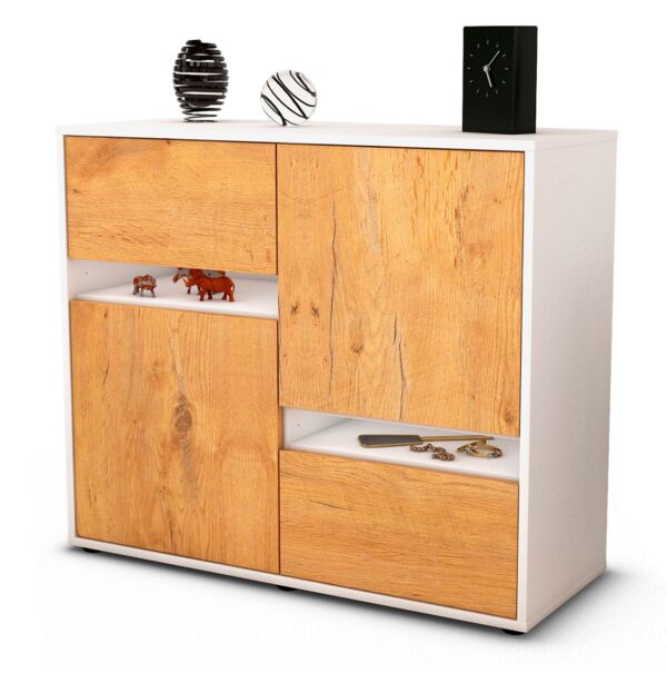 Sideboard Carlotta | Korpus Weiß | Front in Eiche Holz Optik | 92x79x35cm (BxHxT)