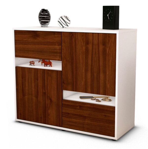 Sideboard Carlotta | Korpus Weiß | Front in Walnuss Holz Optik | 92x79x35cm (BxHxT)
