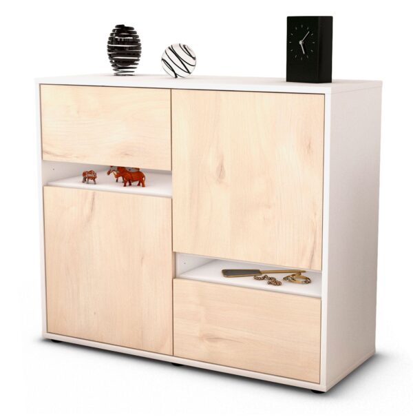 Sideboard Carlotta | Korpus Weiß | Front in Zeder Holz Optik | 92x79x35cm (BxHxT)