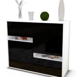Sideboard Carlotta | Korpus Weiß | Front in Hochglanz Schwarz | 92x79x35cm (BxHxT)