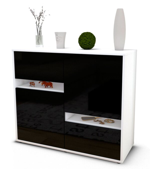 Sideboard Carlotta | Korpus Weiß | Front in Hochglanz Schwarz | 92x79x35cm (BxHxT)