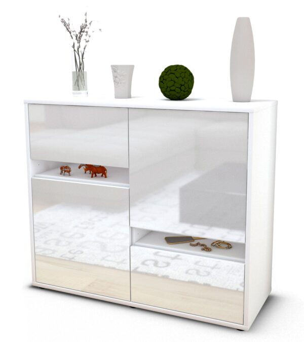 Sideboard Carlotta | Korpus Weiß | Front in Hochglanz Weiß | 92x79x35cm (BxHxT)