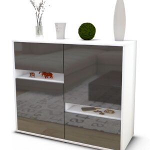 Sideboard Carlotta | Korpus Weiß | Front in Hochglanz Grau | 92x79x35cm (BxHxT)